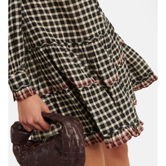 Ulla Johnson Elm Dress Checkered Plaid High Neck Twee 4 Mini Eclipse Long Sleeve - Picture 5 of 13